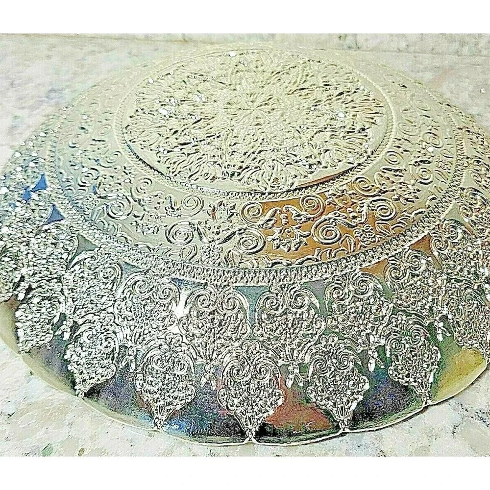 Silverina Istanbul Pink Glass Platter Genuine 99% Silver Turkish Handmade 13